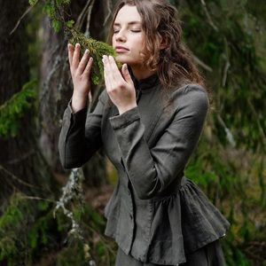 Son de Flor Green Twill Linen Peplum Jacket